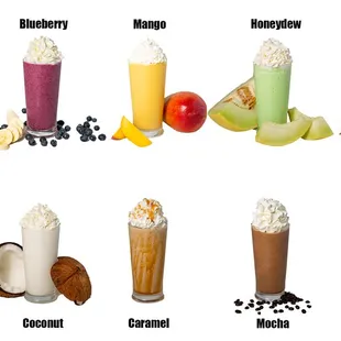 Smoothie, Flavored Tea, and Iced coffee