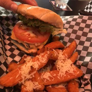Cheeseburger with Sweet Potato Fries