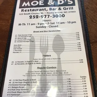 menu