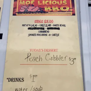 the menu for the restaurant