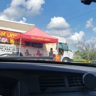 a food truck in the background