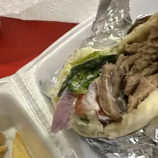 Gyro sandwich and fries delicious