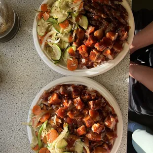 Loved the fire taste to the stir fried veggies in the Chicken Plate (regular on bottom: $15ish and large on top: $20-ish).