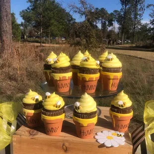 Chocolate cupcakes with yellow icing