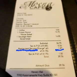 Example of new charges that never existed before covid. 4% auto added. I would always tip but now I'm going to adjust.