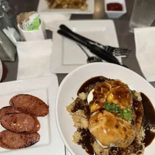 Braised beef loco moco.