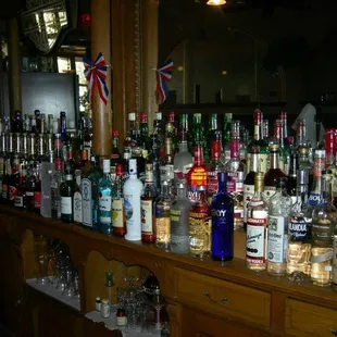 a bar full of liquor bottles
