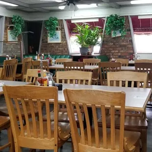 tables and chairs in a restaurant