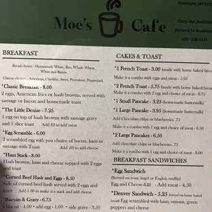 a menu for a cafe