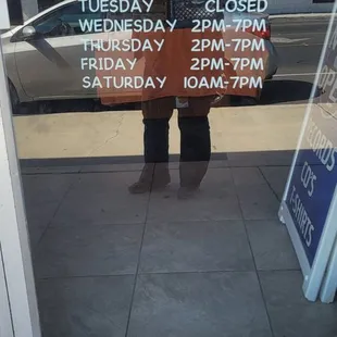 Hours of Operation on door