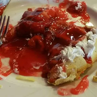Belgium waffle with too much fake strawberry glaze. Yuck!