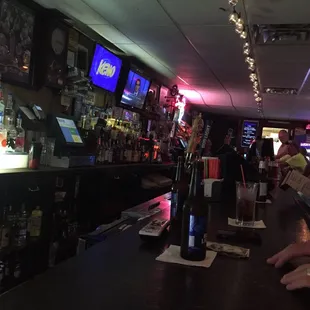 a bar with people sitting at the bar