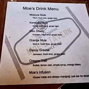 menu for moe's drink menu