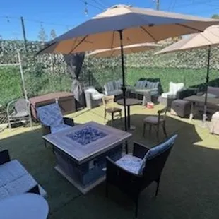 Our patio umbrella's on a sunny day.