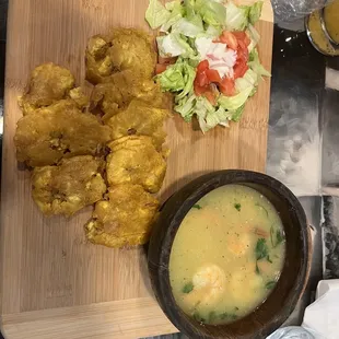 Tostones with Camarones Al Ajillo