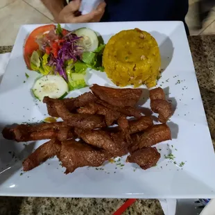 Pork chunks and mofongo.