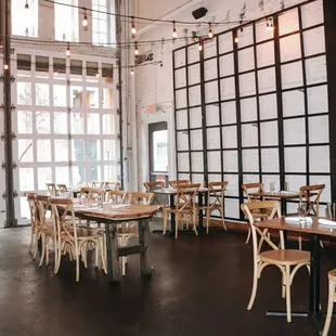 tables and chairs in a restaurant