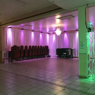 Their chair storage and chandelier.