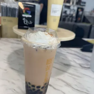 Biscoff milk tea with brown sugar boba