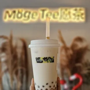Rose milk tea with boba