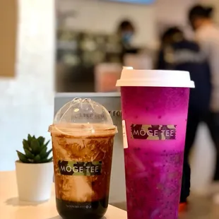 Brown Sugar Bubble Milk Tea / Dragon Fruit Yakult - Made with fresh dragon fruit and yakult + coconut jelly &amp; boba