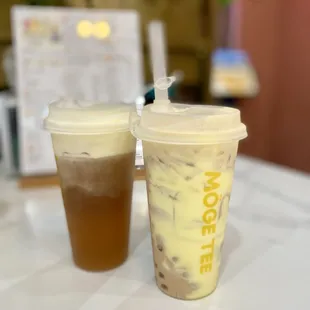 Cheese Foam Peach Oolong, Creme Brulee bubble tea