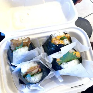 Salmon Onigiri + Eggplant Onigiri