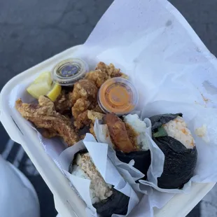 Large combo: Tuna mayo, braised pork belly, salmon