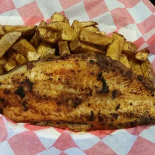 Blackened swai and chips.
