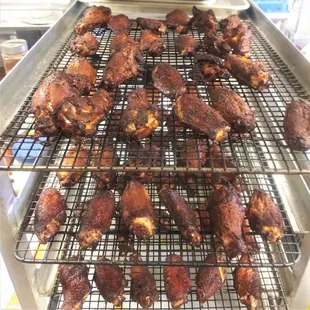 Chicken wings newly smoked.