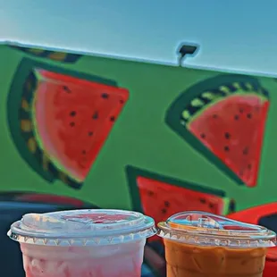 Iced dragon fruit lemonade &amp; a iced Yemeni latte
