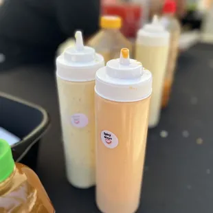 condiments and sauces on a table