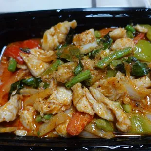 Pad Prik Khing - way too salty to taste much else; same rubbery-textured chicken