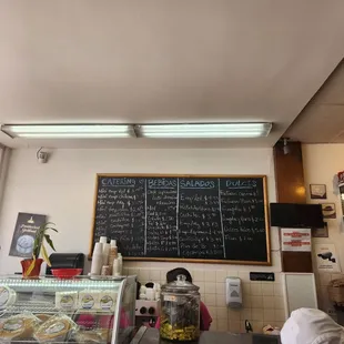 a chalkboard in a bakery