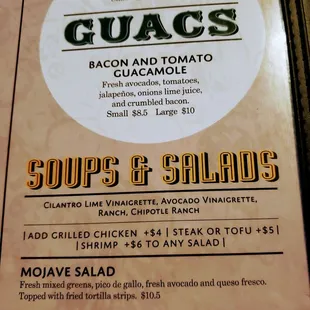 a menu for guacamole