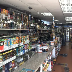 Wide range variety of liquor and tobacco products.