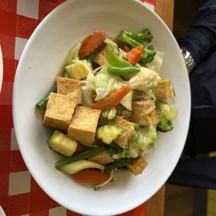 Veggie delight with soft tofu.