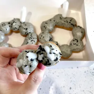 Mochi Donuts...Black Sesame flavor, with Coconut Cream shots!!