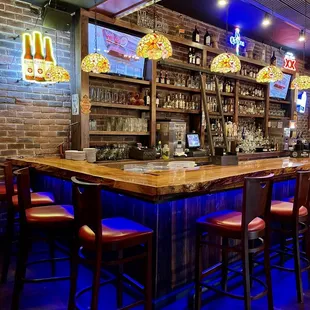 a bar with bar stools