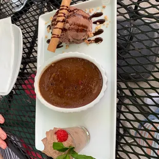 Trio de chocolate dessert. First time trying a chocolate crème brûlée, and it certainly won't be my last.