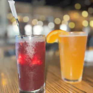 two drinks on a wooden table