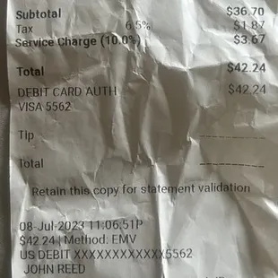 the receipt for the mojitos ultra lounge