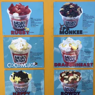 Açaí bowl menu