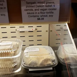 Vegan tempeh banh mi ($6.35) offered in the cooler case.