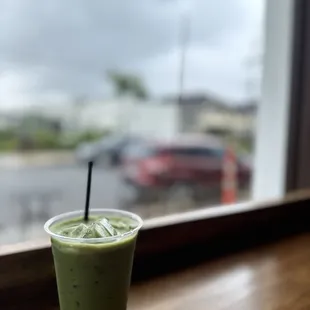 Iced Matcha Latte with Pistachio syrup