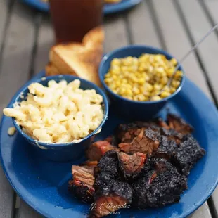 Burn Tip Meal with Mac and Cheese, and Corn