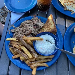 Pulled pork plate with Cole slaw and fries