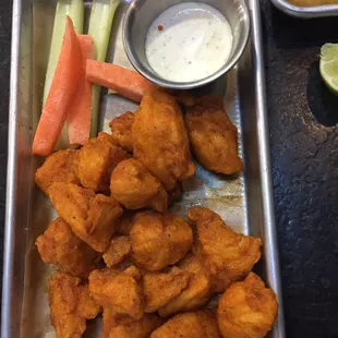 Boneless buffalo wings. Yum. Extra crispy!