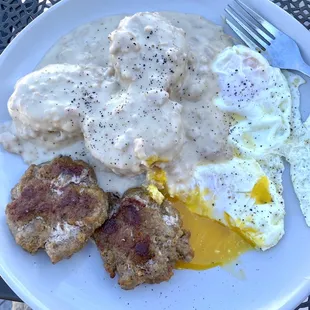 Cheddar biscuits and Grant with homemade green chili sausage