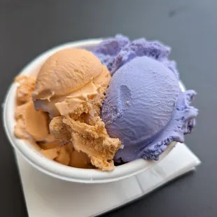 Thai tea and taro split scoop